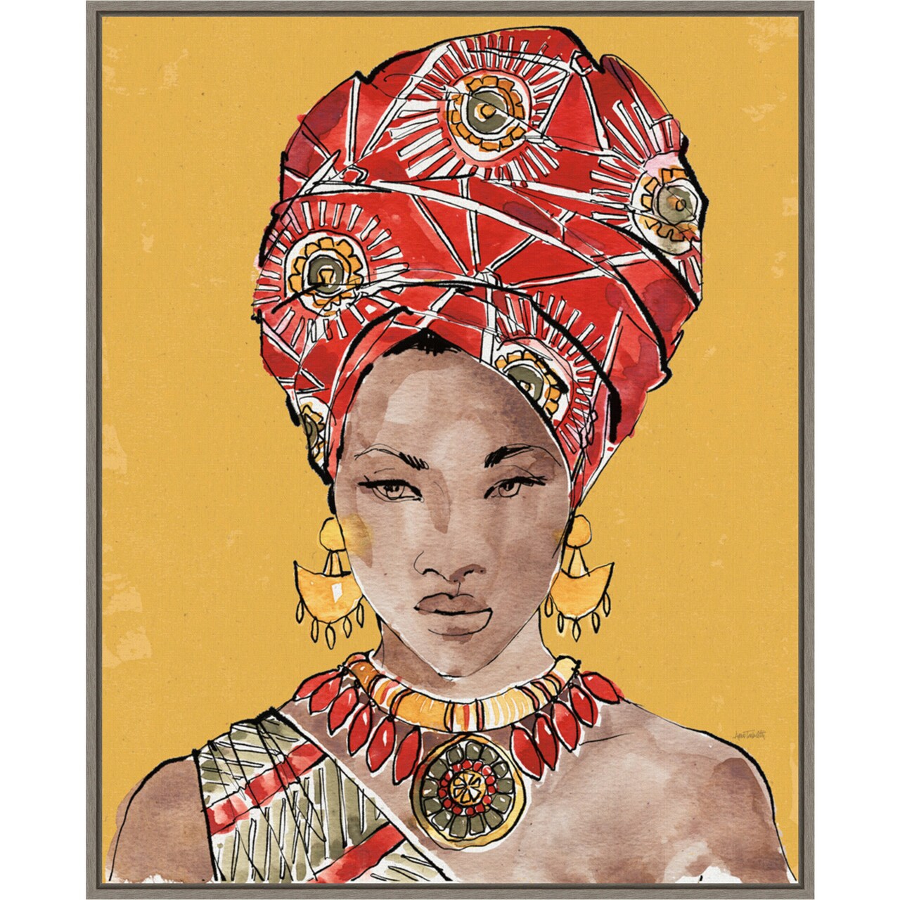African Flair IV Earthy by Anne Tavoletti 23-in. W x 28-in. H. Canvas Wall Art Print Framed in Grey